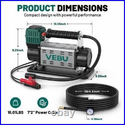 VEBU 12V Air Compressor, 125PSI Tire Inflator In-line Pressure Gauge, 5.65CFM