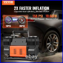 VEVOR 10.6CFM Portable Tire Inflator Dual-Cylinder Air Compressor 12V 150PSI