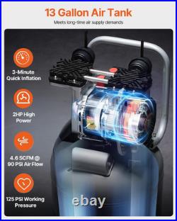 VEVOR 13-Gallon Air Compressor 2HP 66dB Ultra Quiet Oil-Free 125 PSI