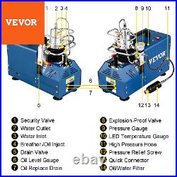 VEVOR 30MPA/4500PSI High Pressure Air Compressor PCP Airgun Scuba Air Pump 1800W