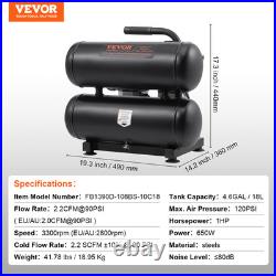 VEVOR Air Compressor Compact Portable Oil Free Compressor 4.6 Gallon 90 PSI