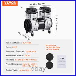 VEVOR Air Compressor Motor 2HP 5.2CFM @ 90PSI Oil Free with Max. 145PSI Pressure