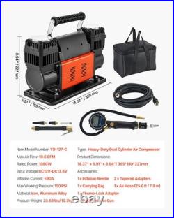 VEVOR Dual-Cylinder Heavy Duty Air Compressor 10.6CFM 12V Portable Tire Inflator