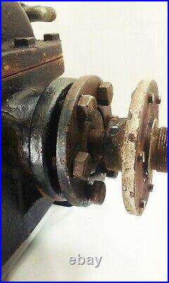 Vtg antique cast iron single cyl air compressor pump motor belt pulley drive